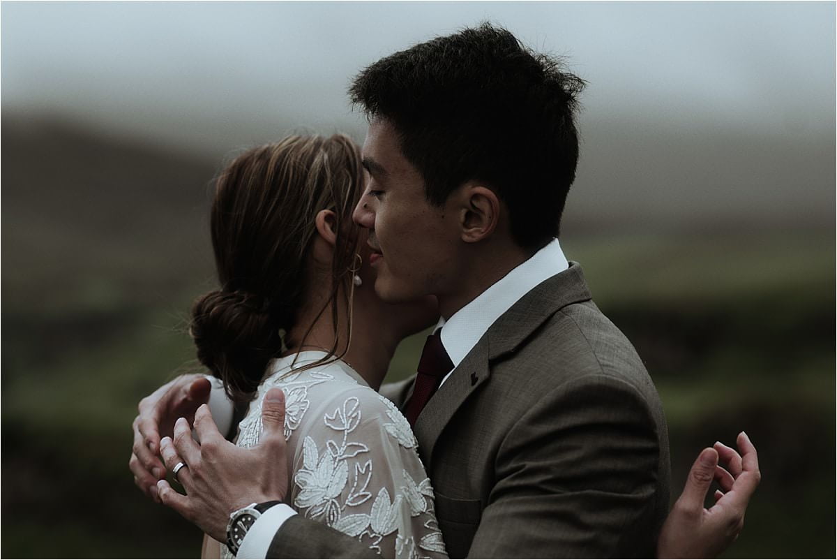 scottish elopement couple hugging on Skye