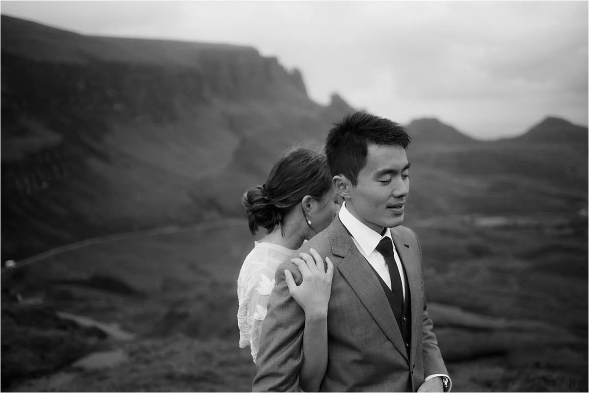 bride and groom at the quiraing during their skye elopement