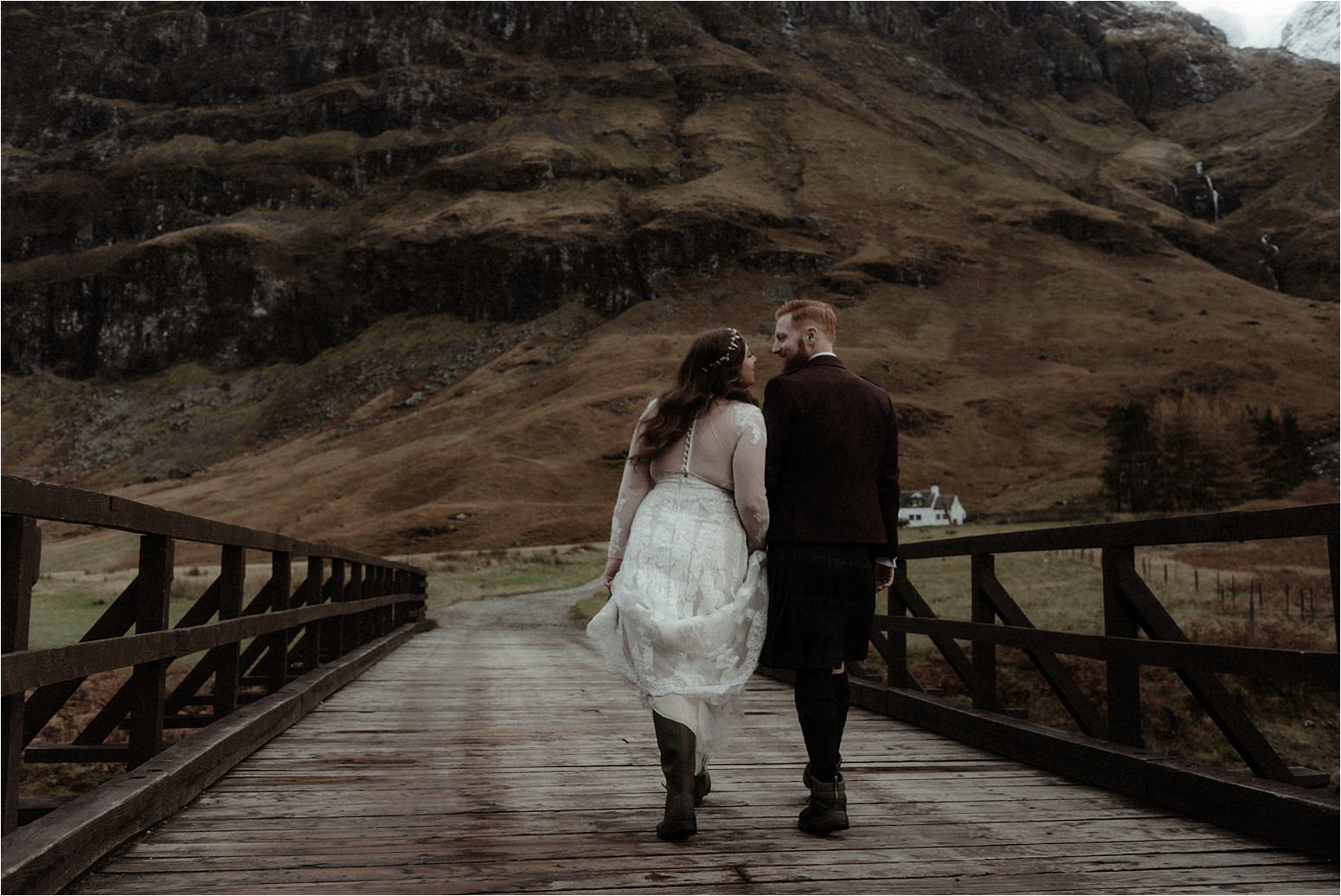 bride and groom in Glencoe mountains during scottish elopement