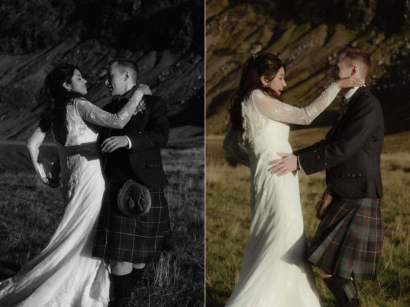 Autumn elopement in Scotland and a couple dancing in Glencoe