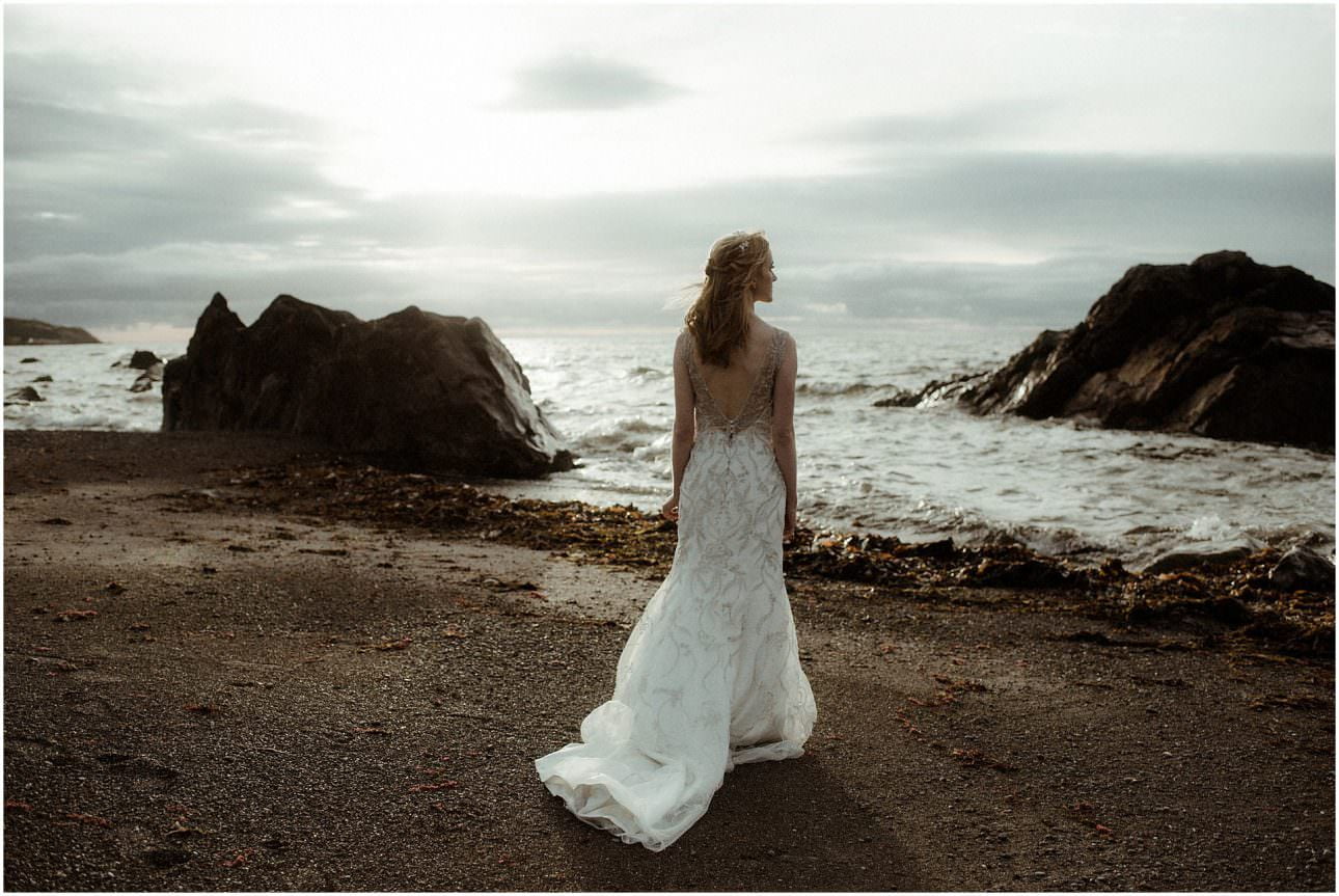 eloping in scotland to the west cost, bride on the beach