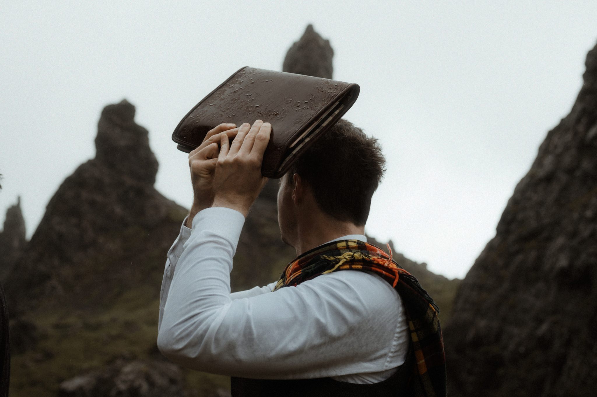 humanist celebrant Ashton Easter in Scotland conducting a ceremony on the Isle of Skye at the Old Man of Storr