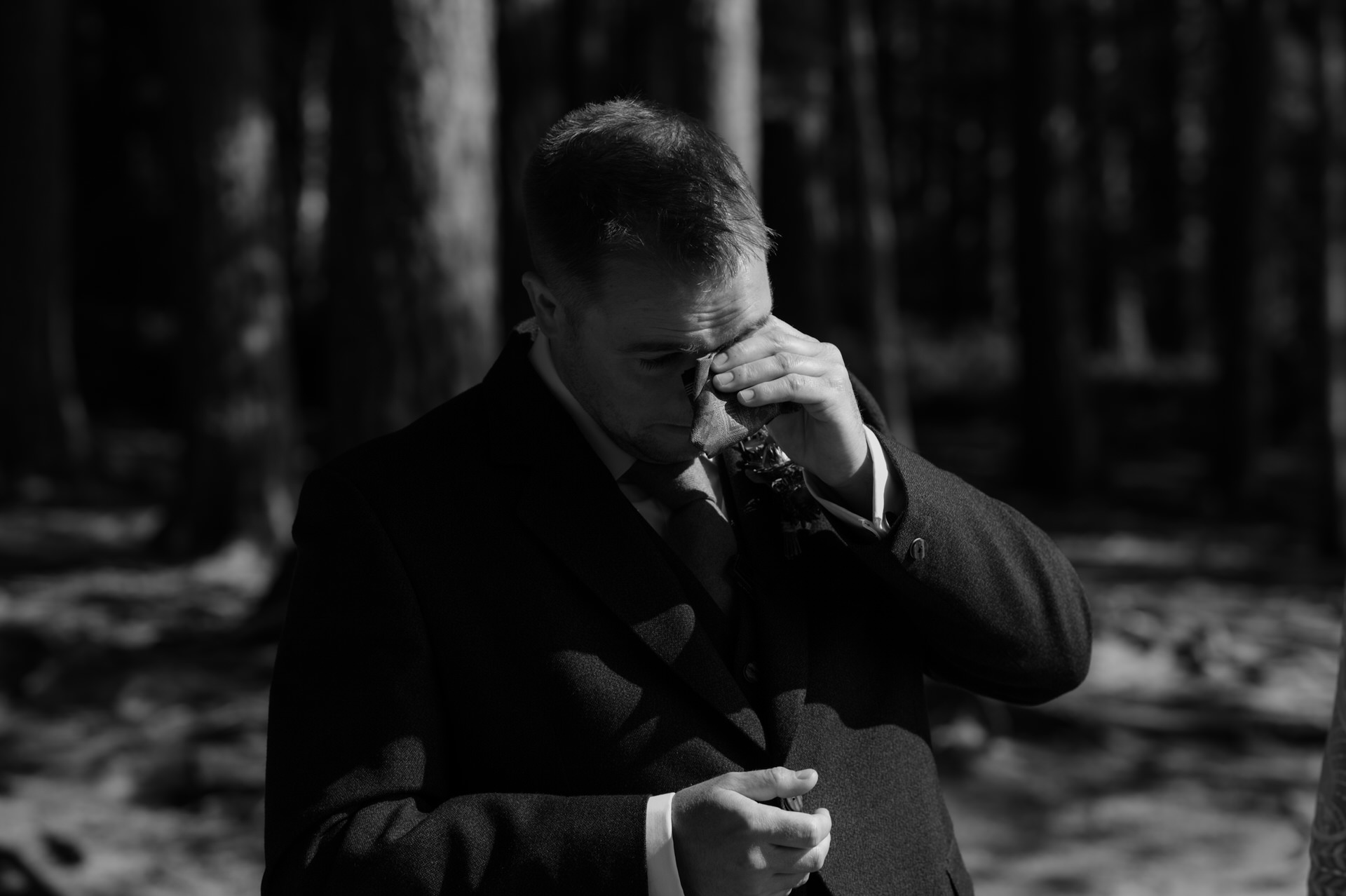 Groom crying during vow ceremony in Scotland