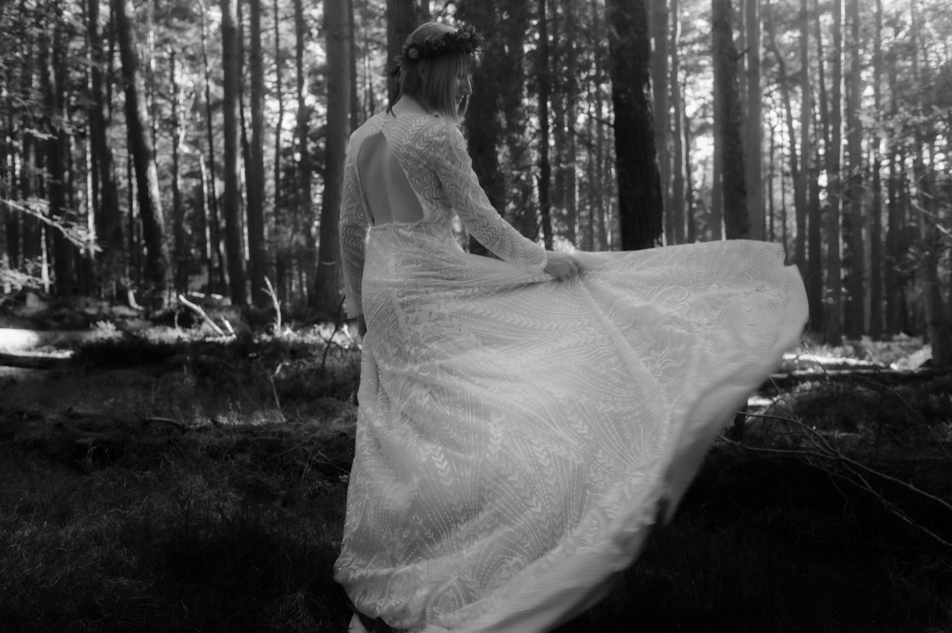 Bride in Woodland in the Cairngorm's national park 