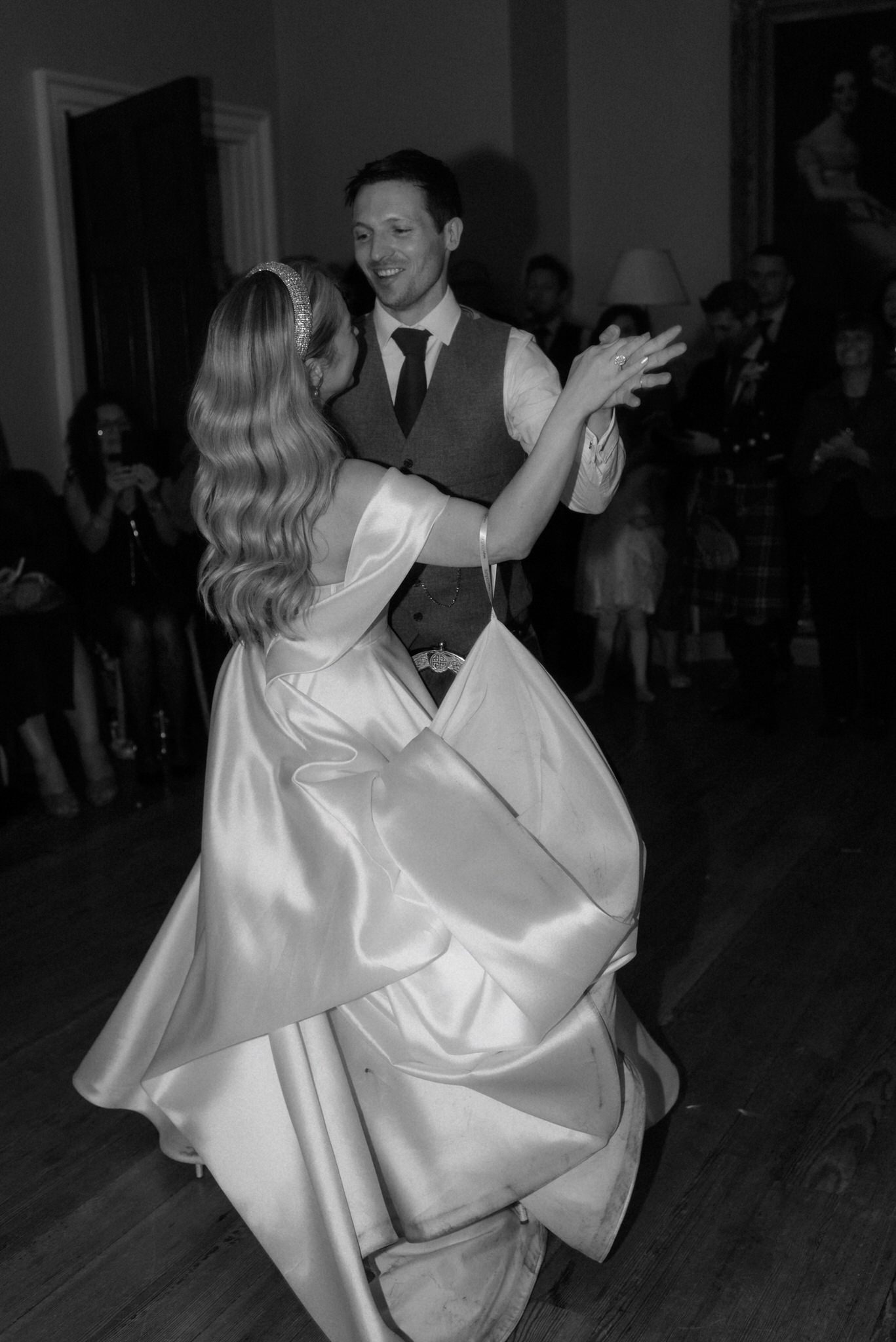 bride and groom first dance during their wedding day in Scotland