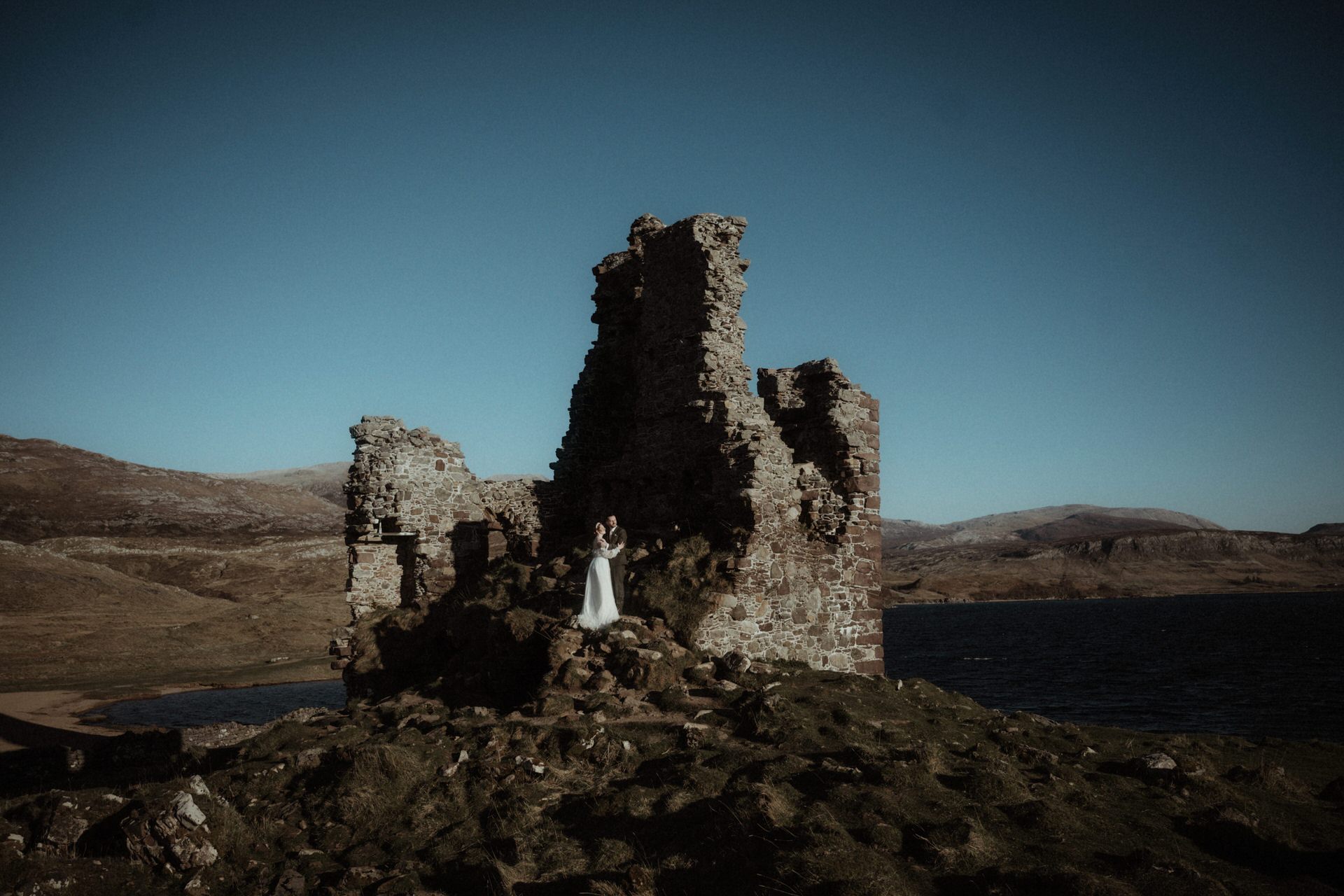 ardvreck castle in assynt with a couple who eloped to scotland