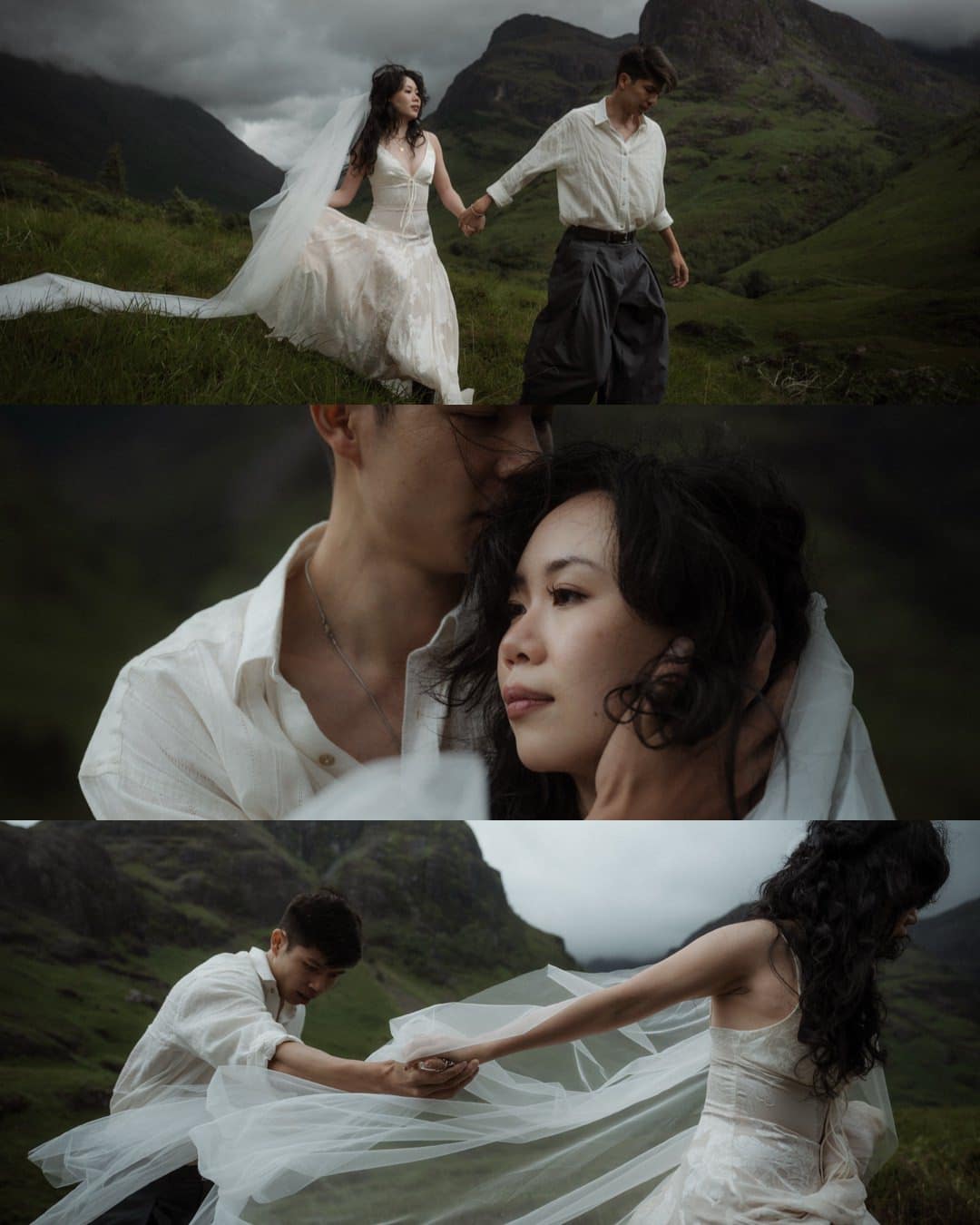 scotland wedding in glencoe with a couple running in the mountains after their wedding