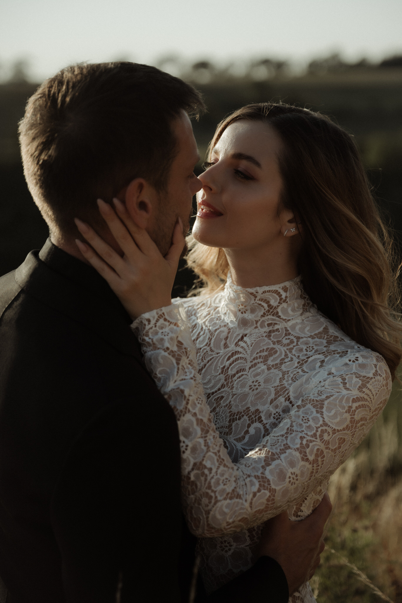 wedding couple in scotland in the Scottish Borders sunset